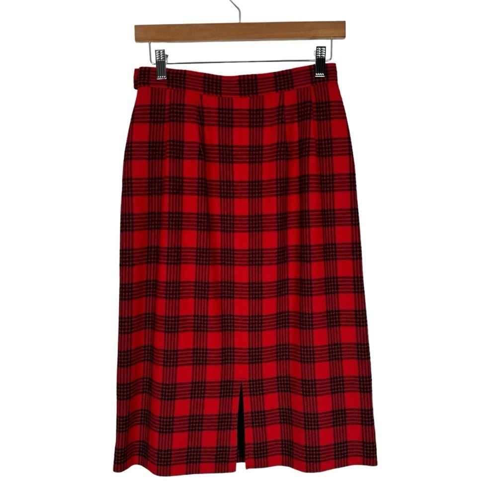 Vintage Pendleton Plaid Pleated Skirt S Red Black Wool Academia Old Money Preppy - Picture 2 of 6